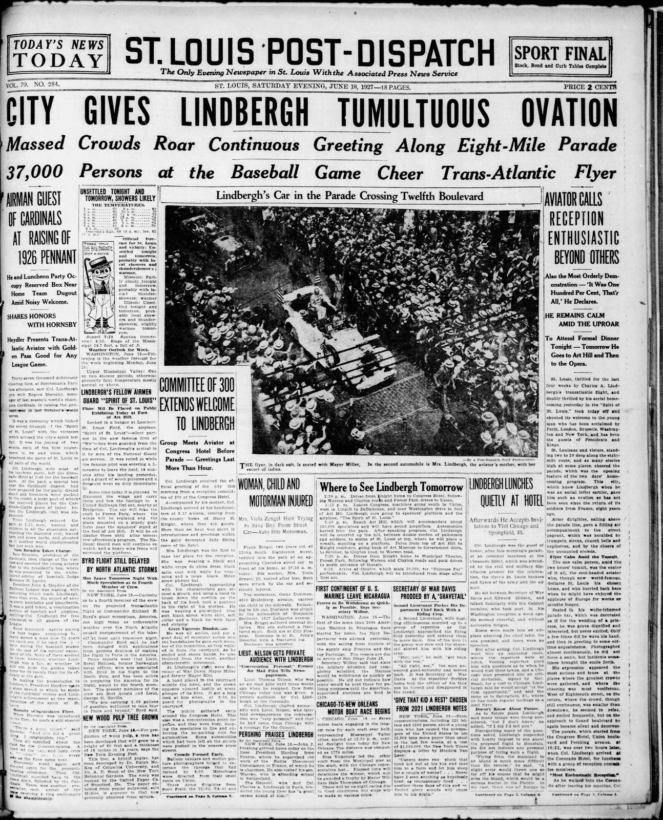 June 18, 1927 - Huge crowds welcome Lindbergh to St. Louis